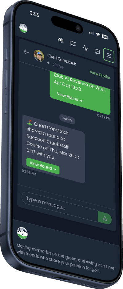 Golf messaging showing a direct message conversation