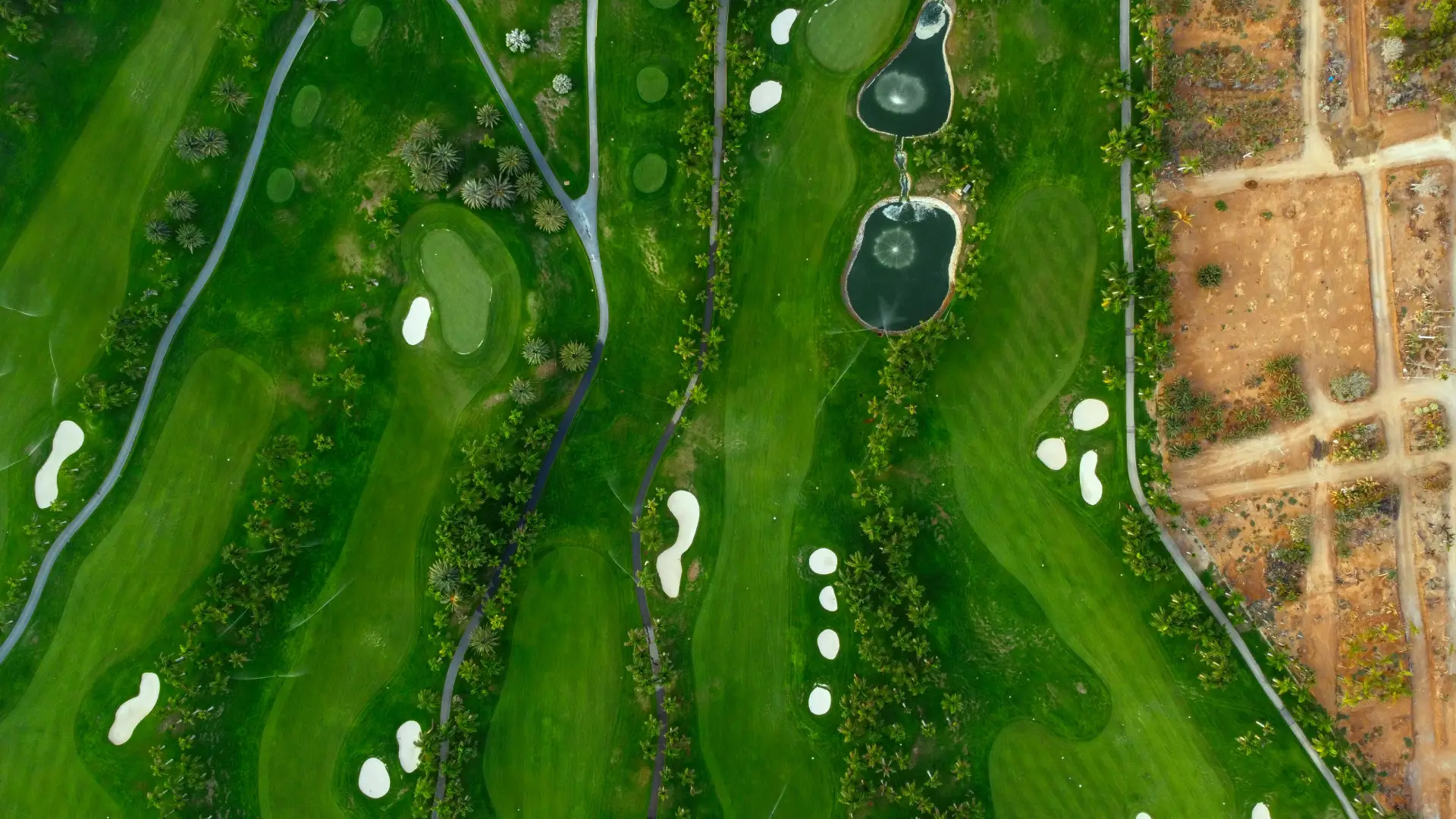 Aerial view of golf course with strategic layout